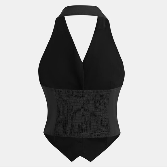 V Neck Woven Halter Button Front Blazer Vest - Picture 3 of 3